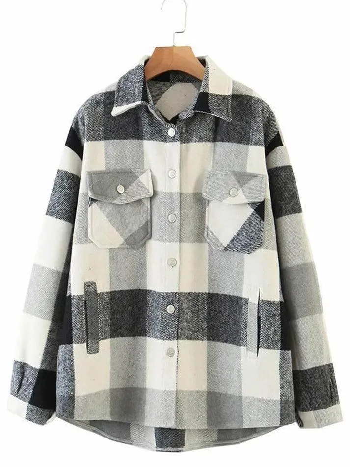 Joskaa Vintage Pockets Oversized Plaid Shacket