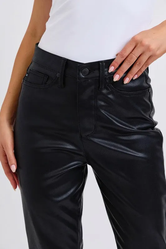 Judy Blue Black High Waist Tummy Control Faux Vegan Leather Bootcut Pants