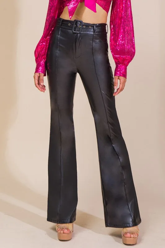 Level Up Black Vegan Leather Flare Pants