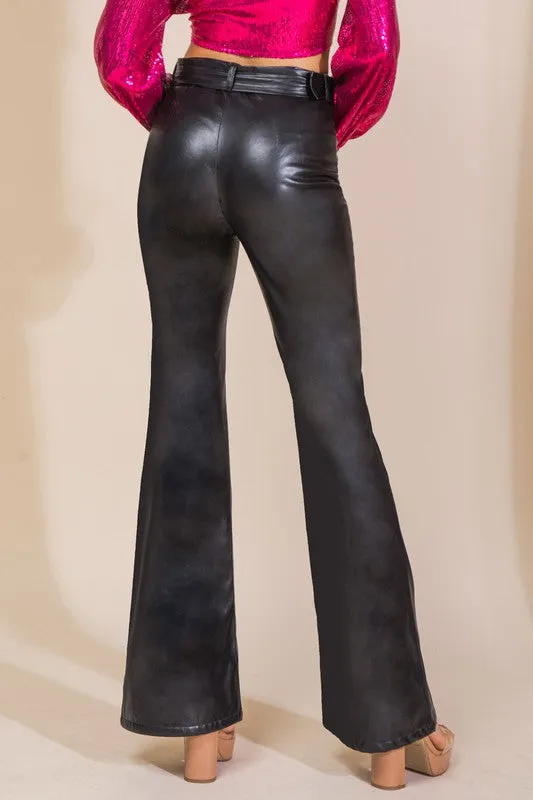 Level Up Black Vegan Leather Flare Pants