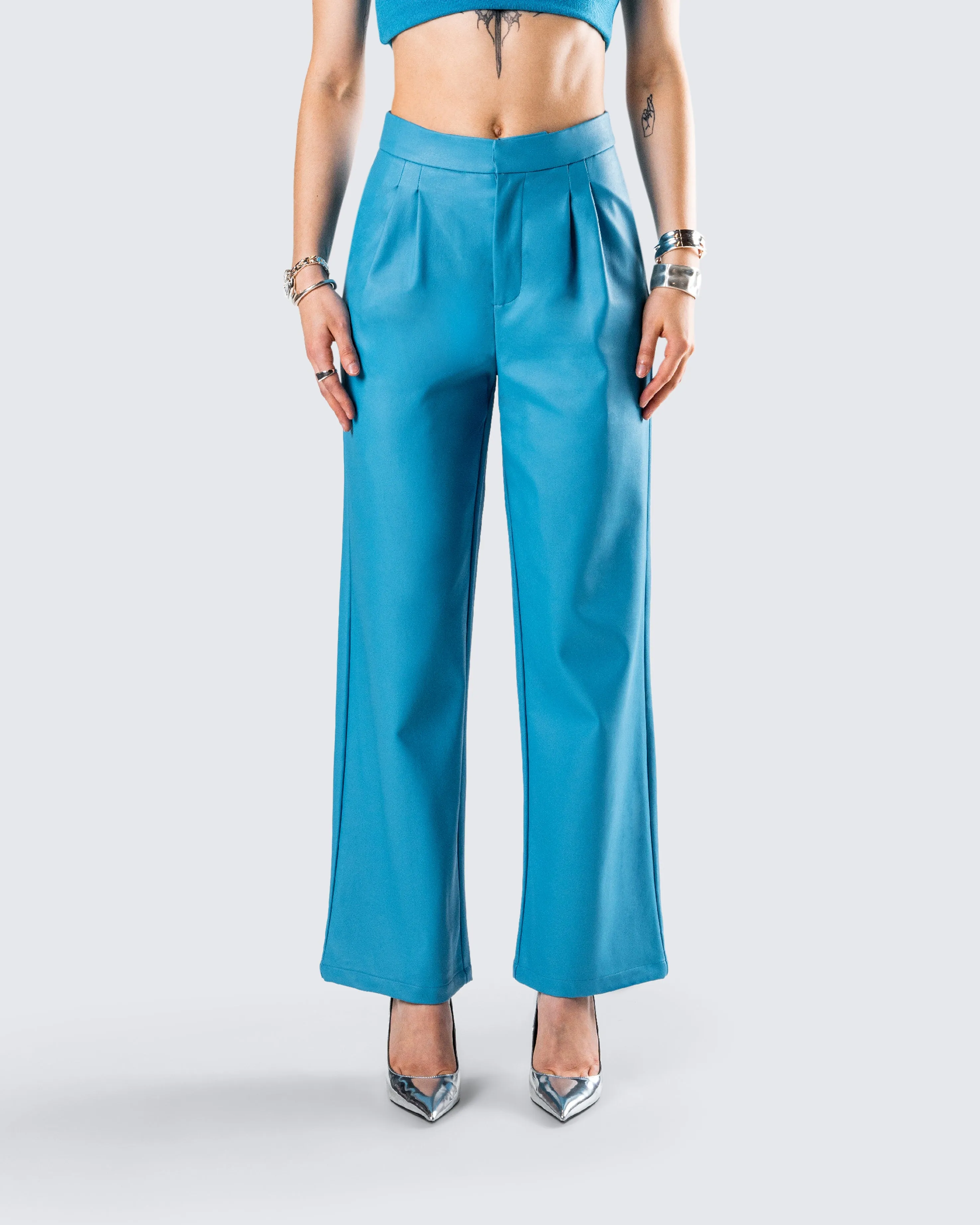 Maz Turquoise Vegan Leather Pant