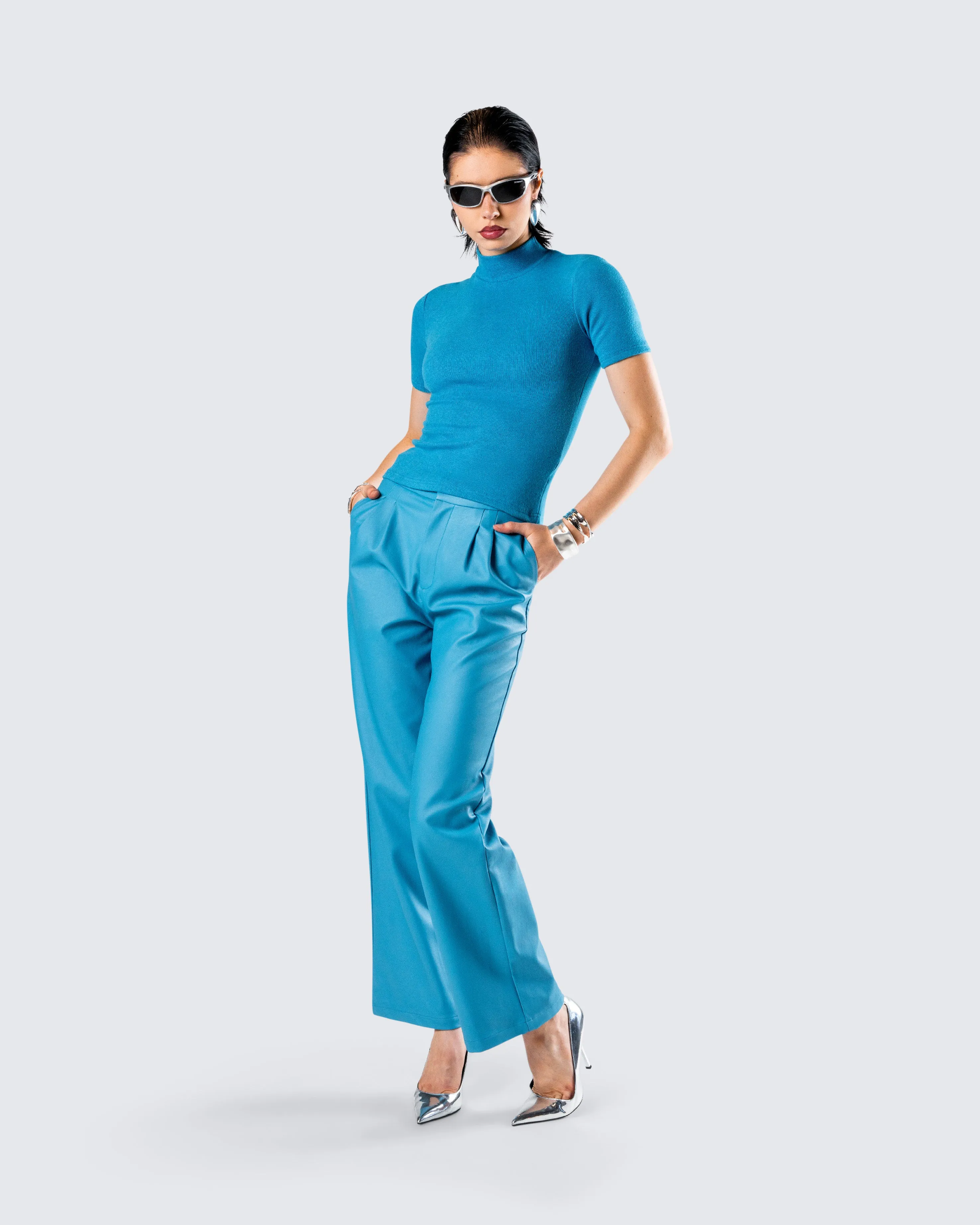 Maz Turquoise Vegan Leather Pant