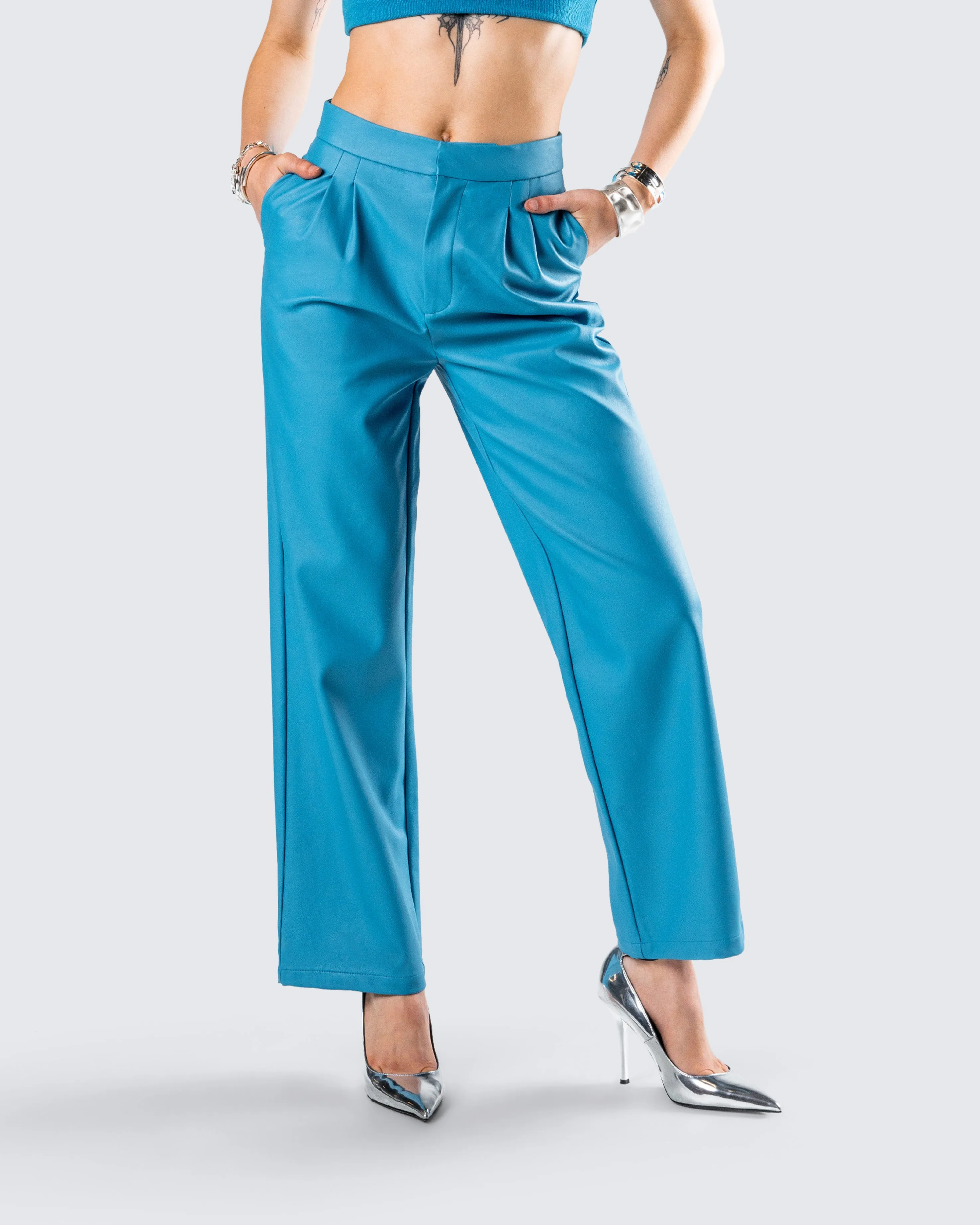 Maz Turquoise Vegan Leather Pant