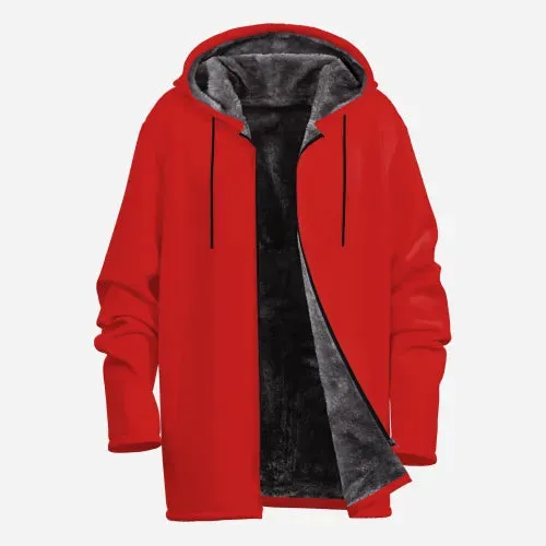 Men's Red Winter Coat | Retro Fleece-Lined Hoodie Jacket | Insulated Warm Winter Jacket