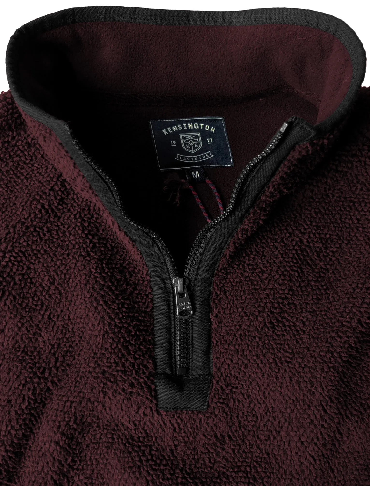 Micro Soft Jacquard Fleece Lined Bonded Pullover with Half Zip In Oxblood / Black - Kensington Eastside