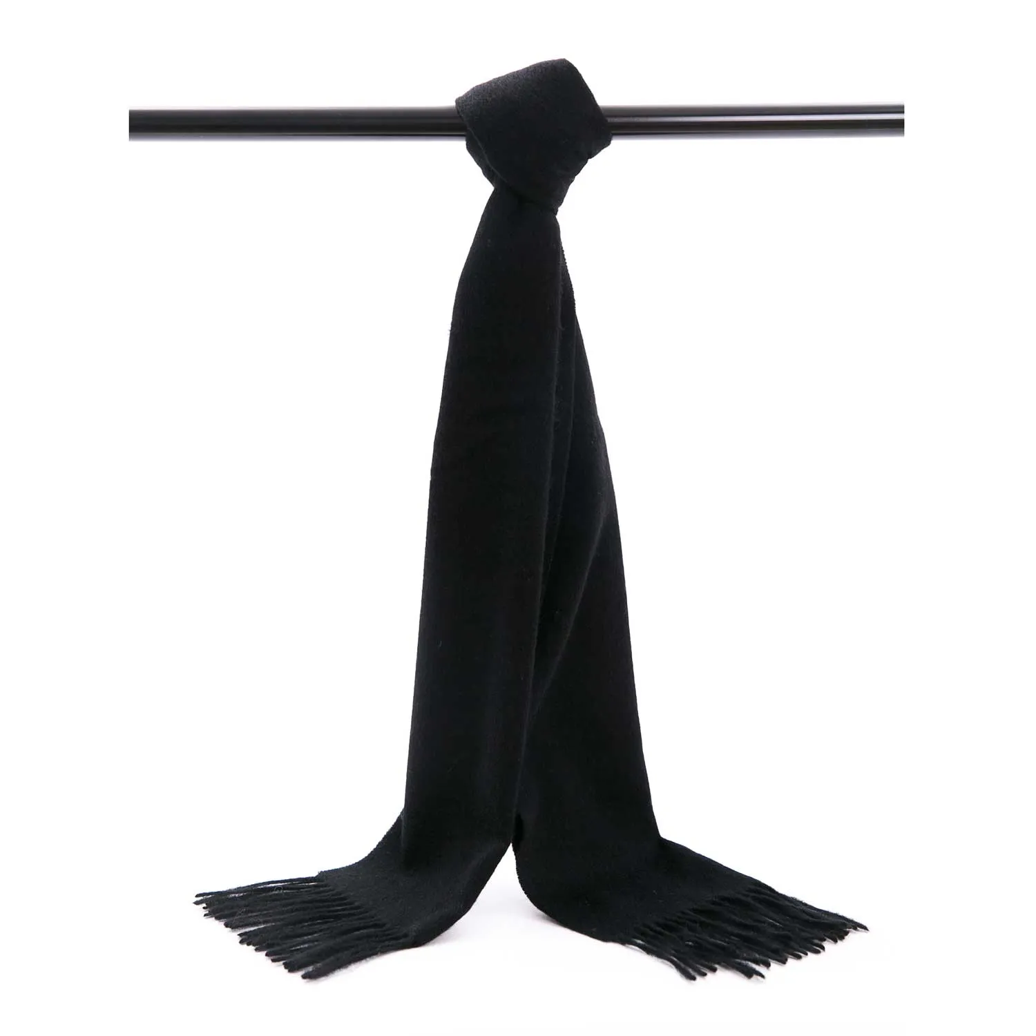 POSH FLEECE Pure Wool Scarf with Fringe Black