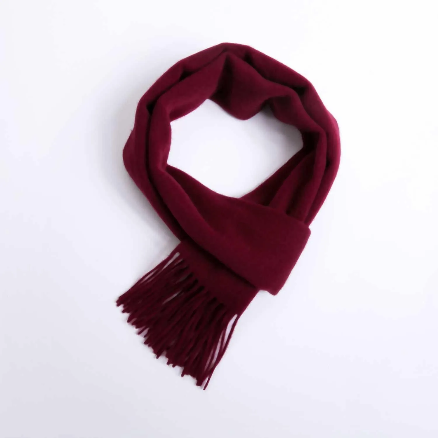 POSH FLEECE Pure Wool Scarf with Fringe Maroon