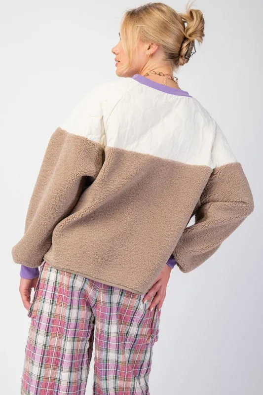 Quilted Fleece Mix Mushroom Pullover