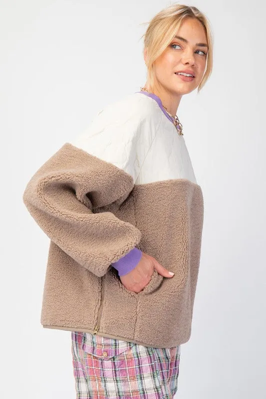 Quilted Fleece Mix Mushroom Pullover