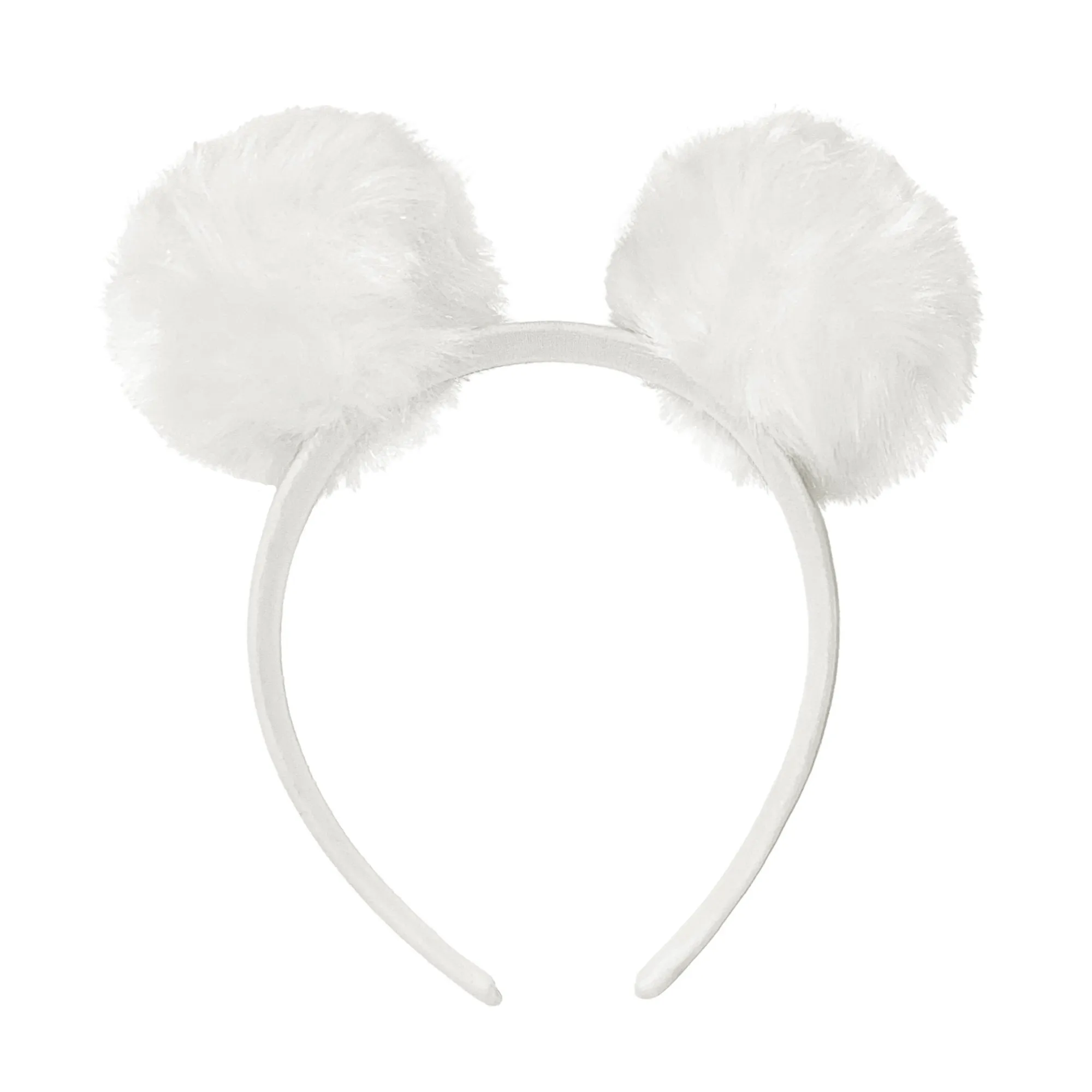 RABBIT FUR POM HARD HEADBAND: white