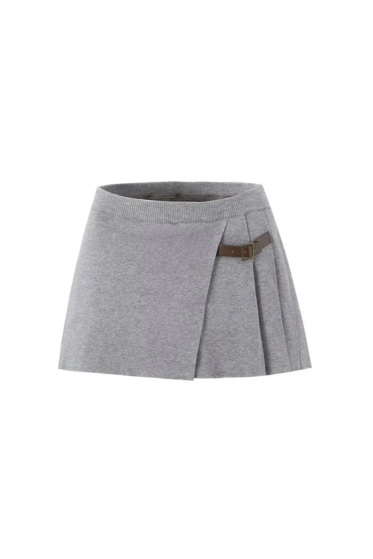 Santina – Buckle-belted detail – Pleated knit mini skirt