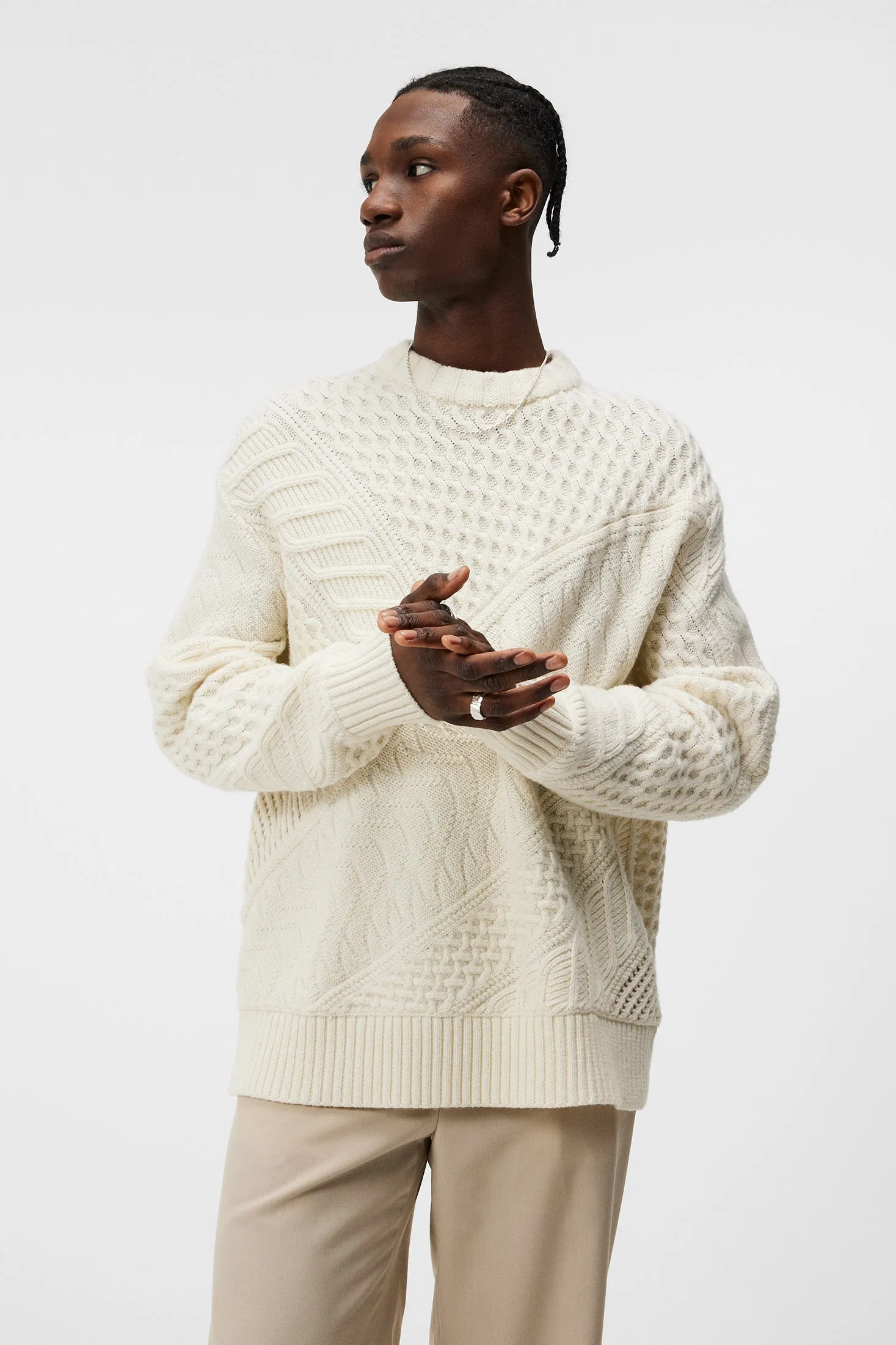 Savio Cable Knit Mock Neck / Cloud White