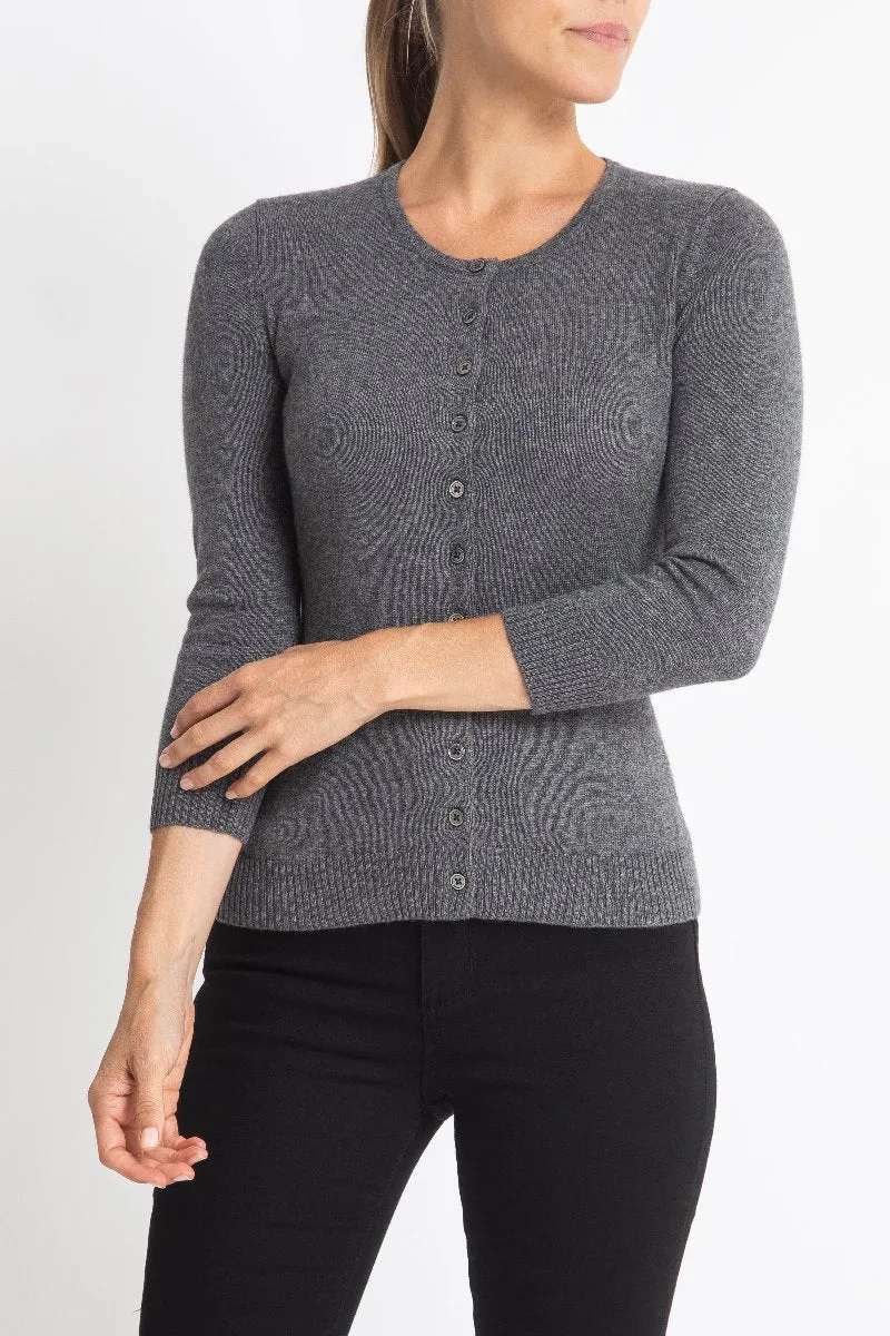 Silk   Cashmere Victoria Cardigan in Charcoal