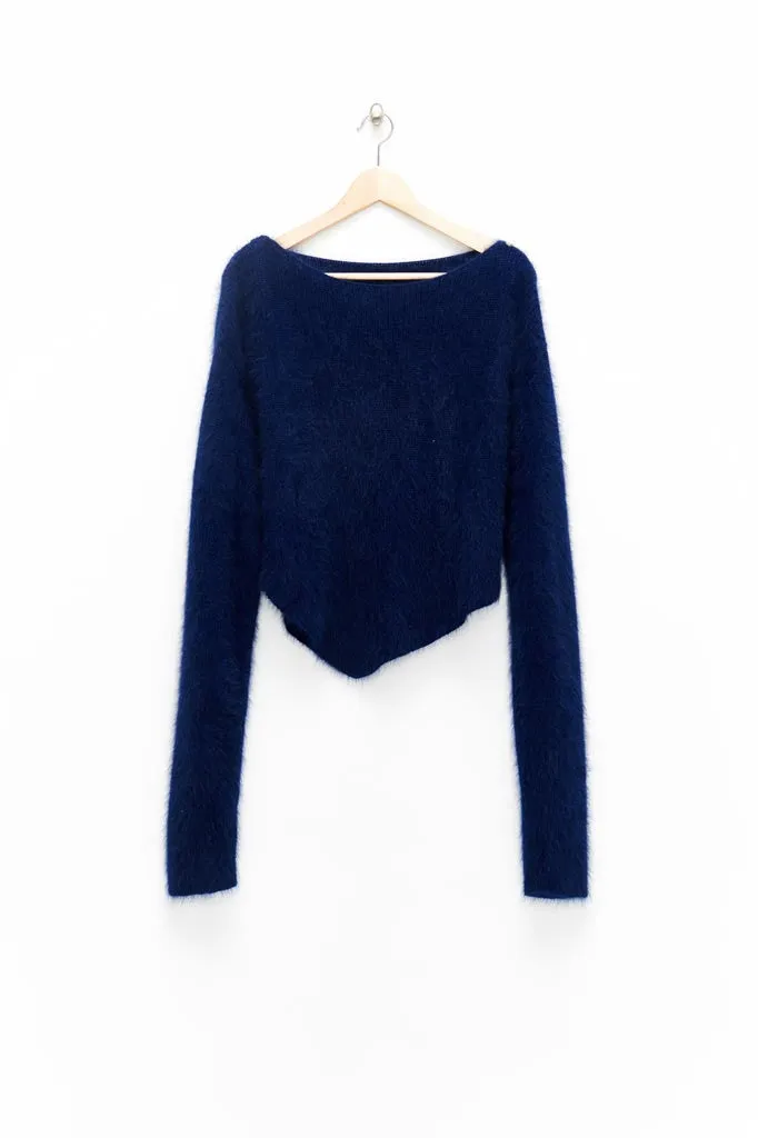 Slade Collection- Diamond Rivet Detailed Knitted Angora Yarn Asymmetry Top