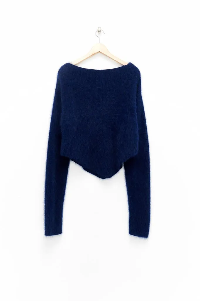 Slade Collection- Diamond Rivet Detailed Knitted Angora Yarn Asymmetry Top