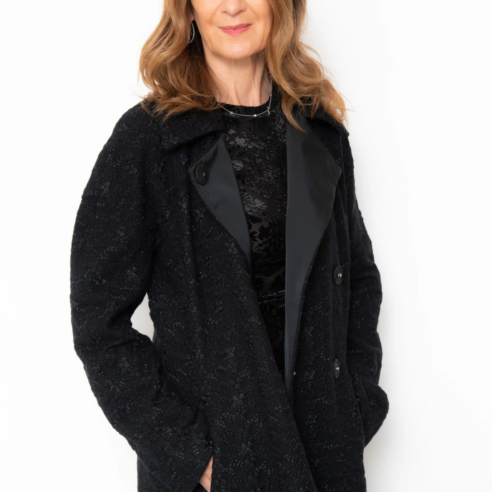 Sportmax Black Brocade Double Breasted Coat