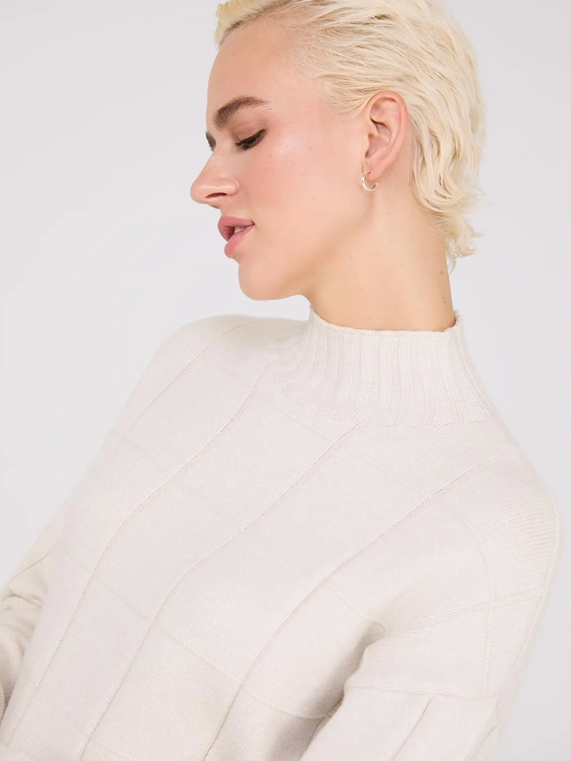 Square Pattern Mock Neck Sweater