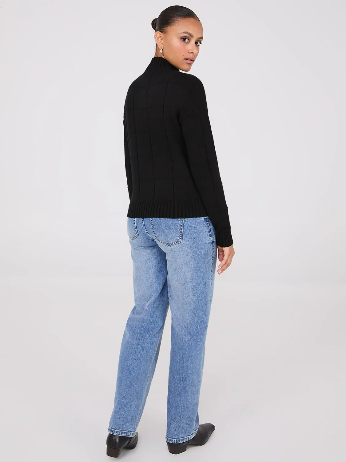 Square Pattern Mock Neck Sweater