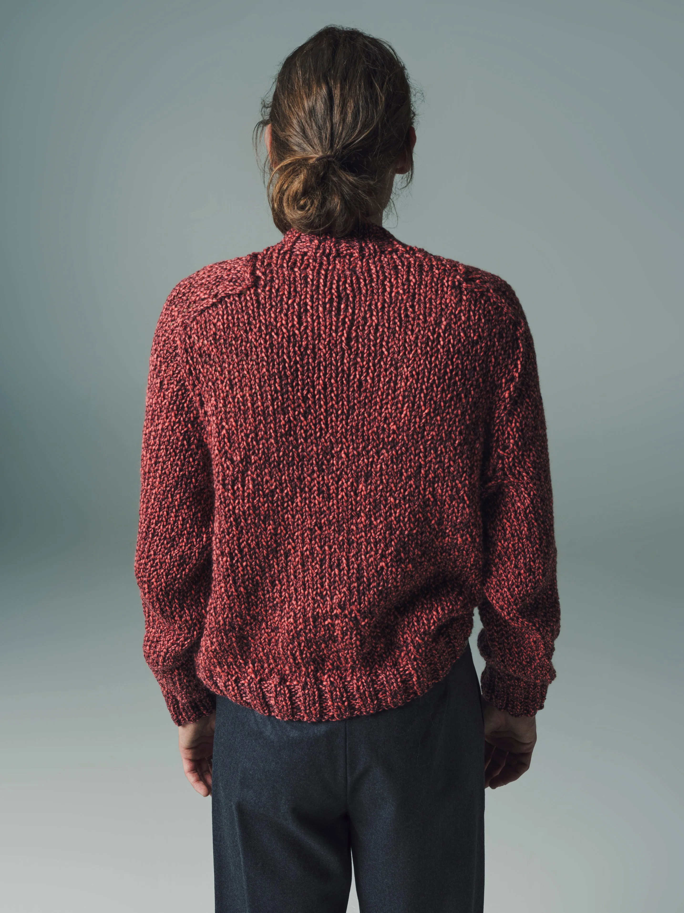 Stuffed Yarn Handknit Half Zip in Red Wool