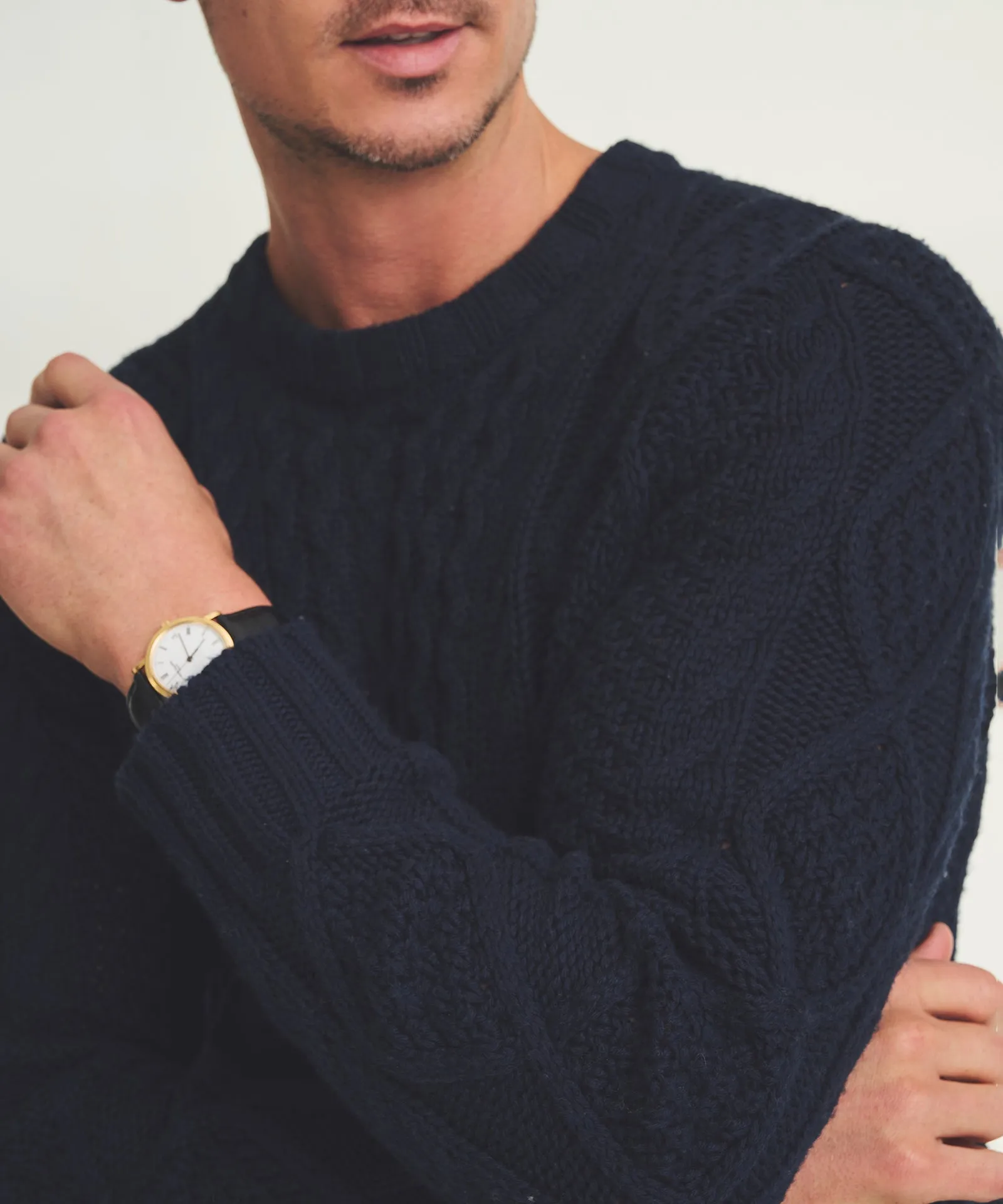 Textured Cotton Cable Crewneck