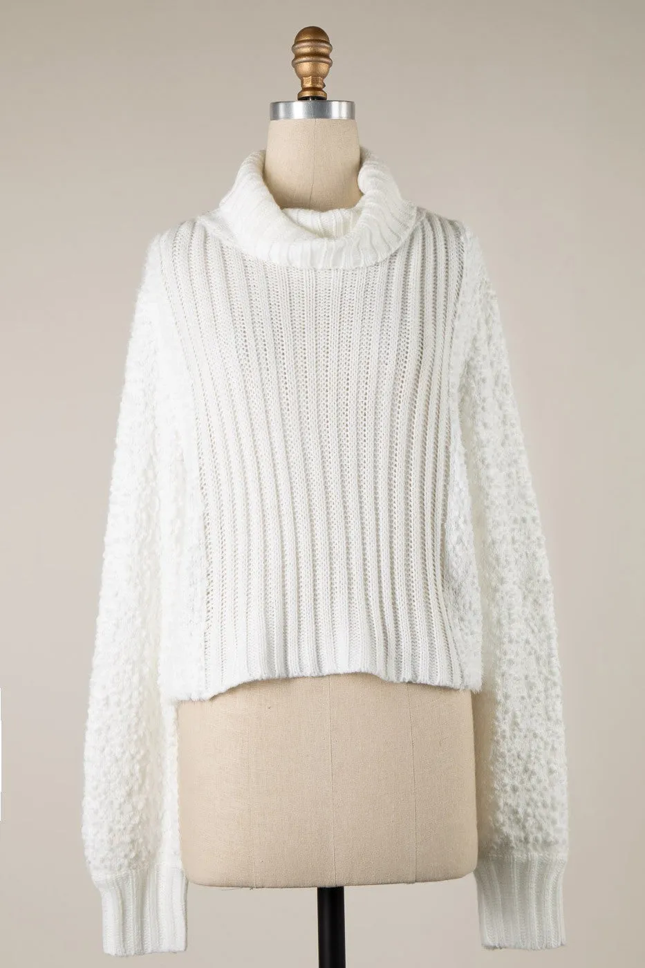 TURTLENECK POPCORN AND CABLE KNIT SWEATER 1 PACK