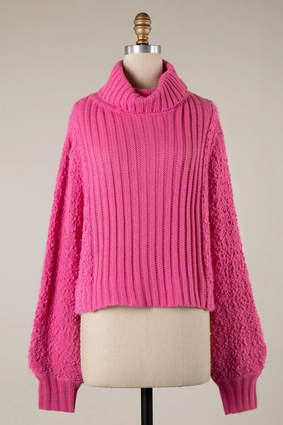 TURTLENECK POPCORN AND CABLE KNIT SWEATER 1 PACK