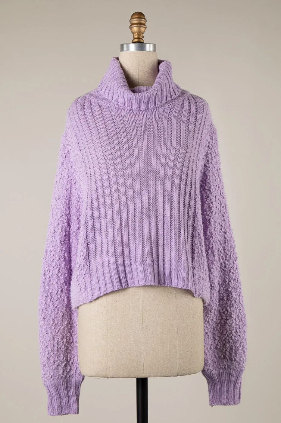 TURTLENECK POPCORN AND CABLE KNIT SWEATER 1 PACK