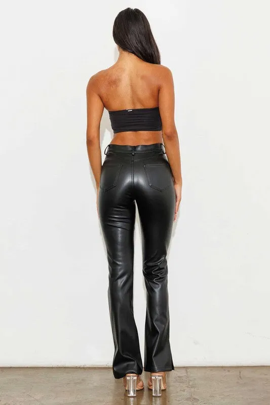 Vegan Leather Side Slit Bootcut