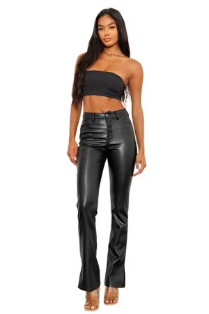 Vegan Leather Side Slit Bootcut