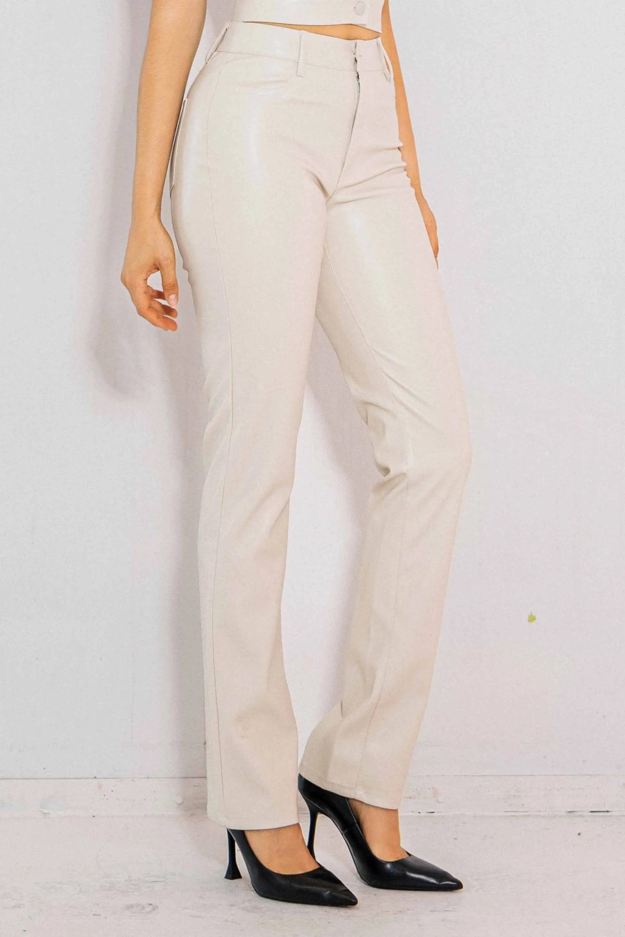 Vegan Leather Straight Pants