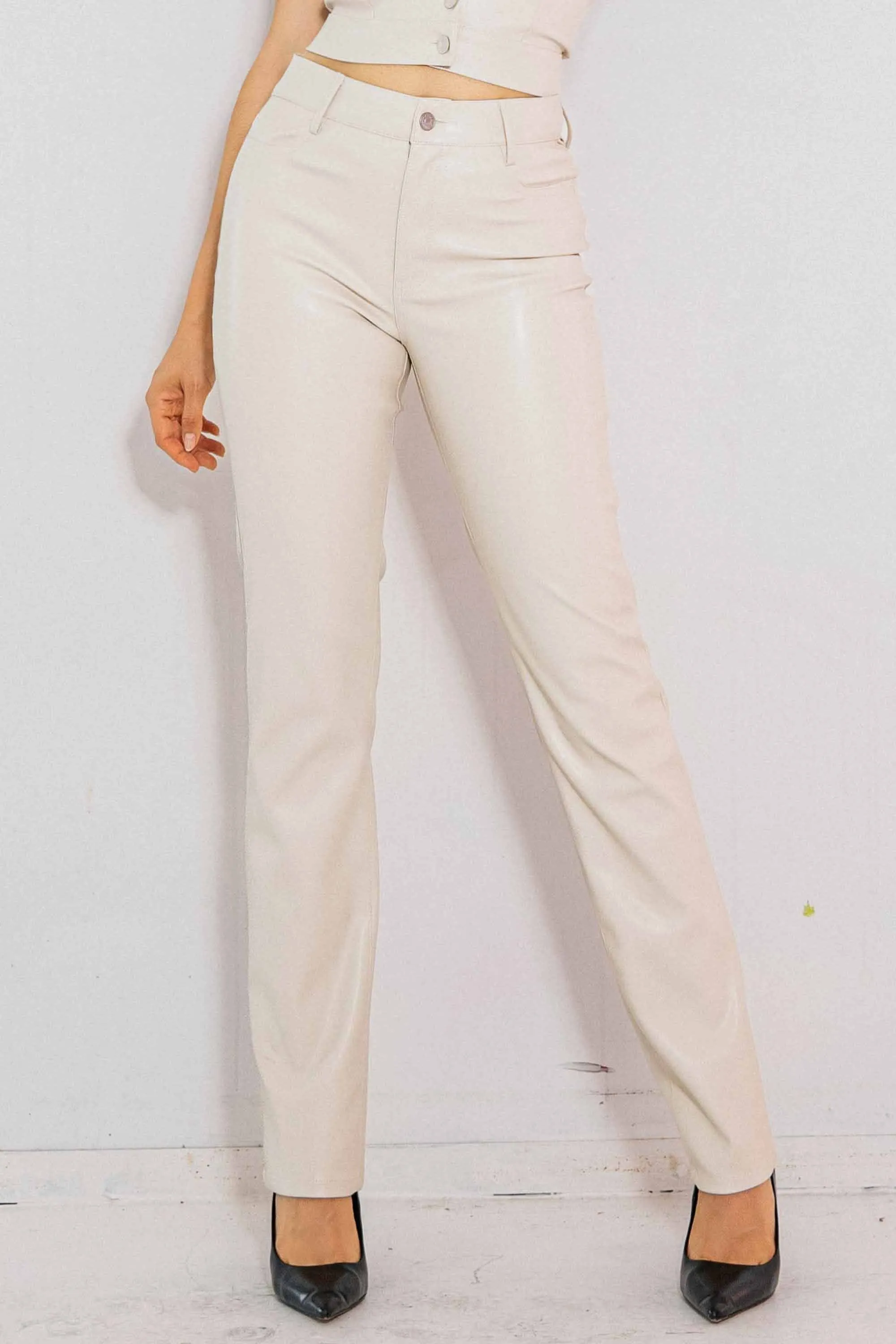 Vegan Leather Straight Pants