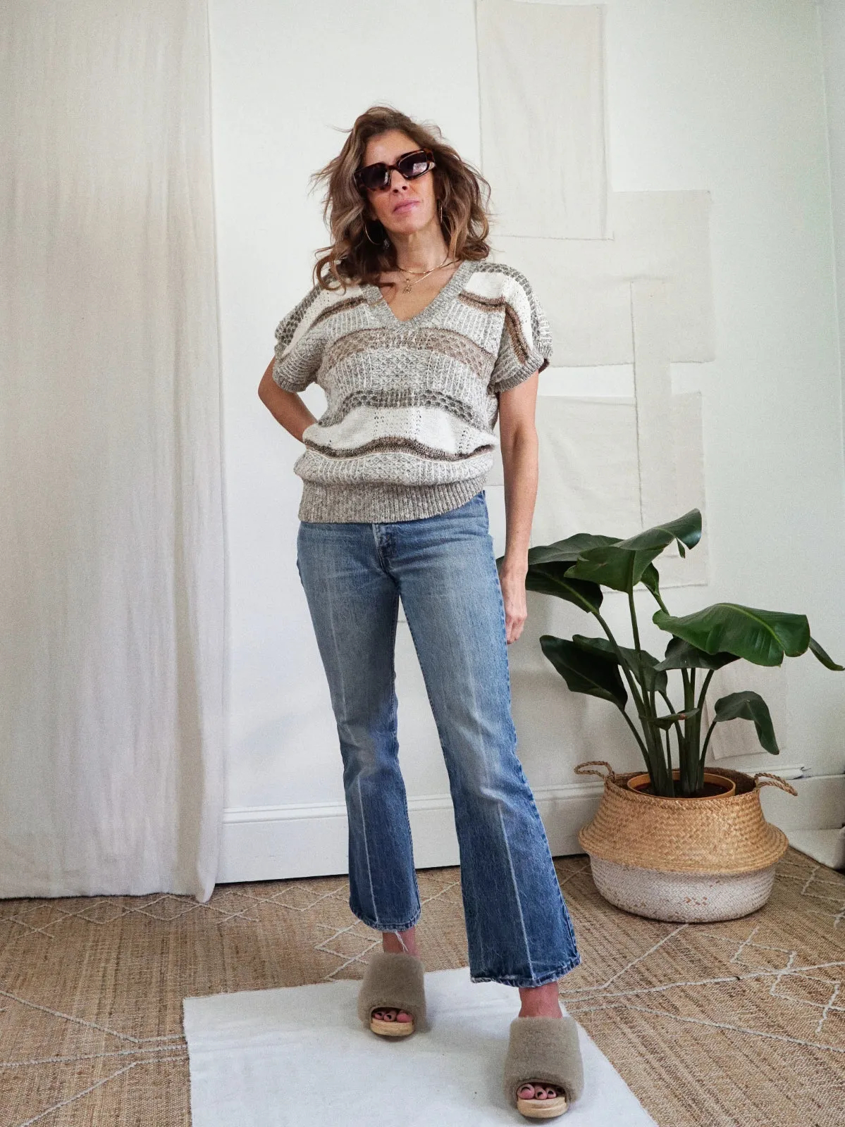 Vintage Neutral Textured Stripe Sweater