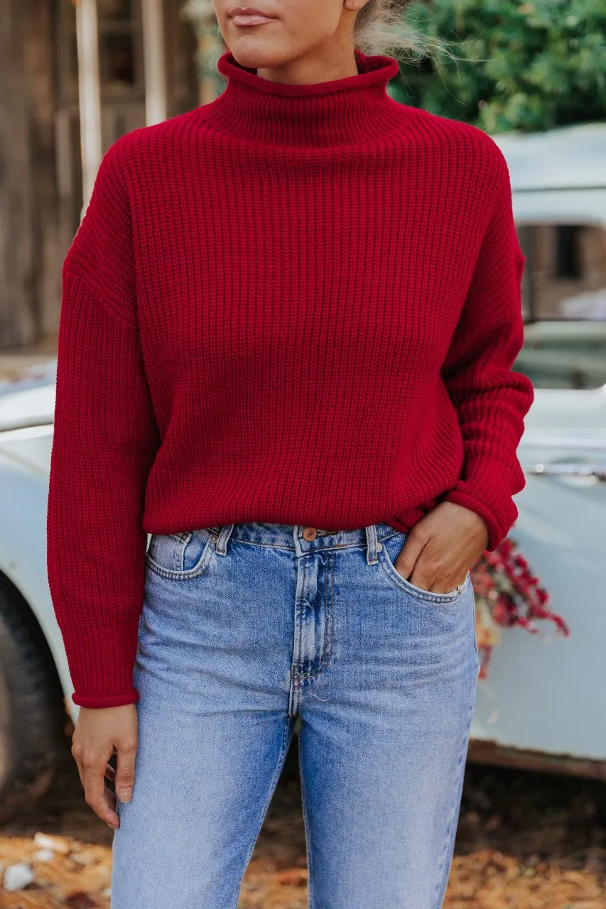 Winter Wonderland Red Mock Neck Sweater