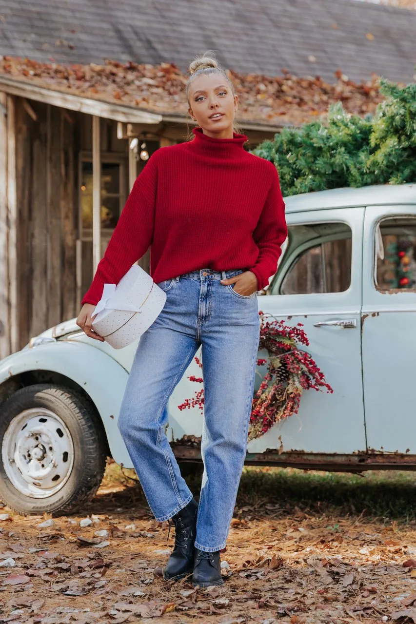 Winter Wonderland Red Mock Neck Sweater