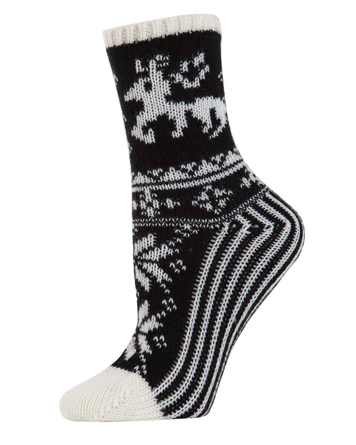 Women's Embroidered Reindeer Sweater Knit Crew Socks