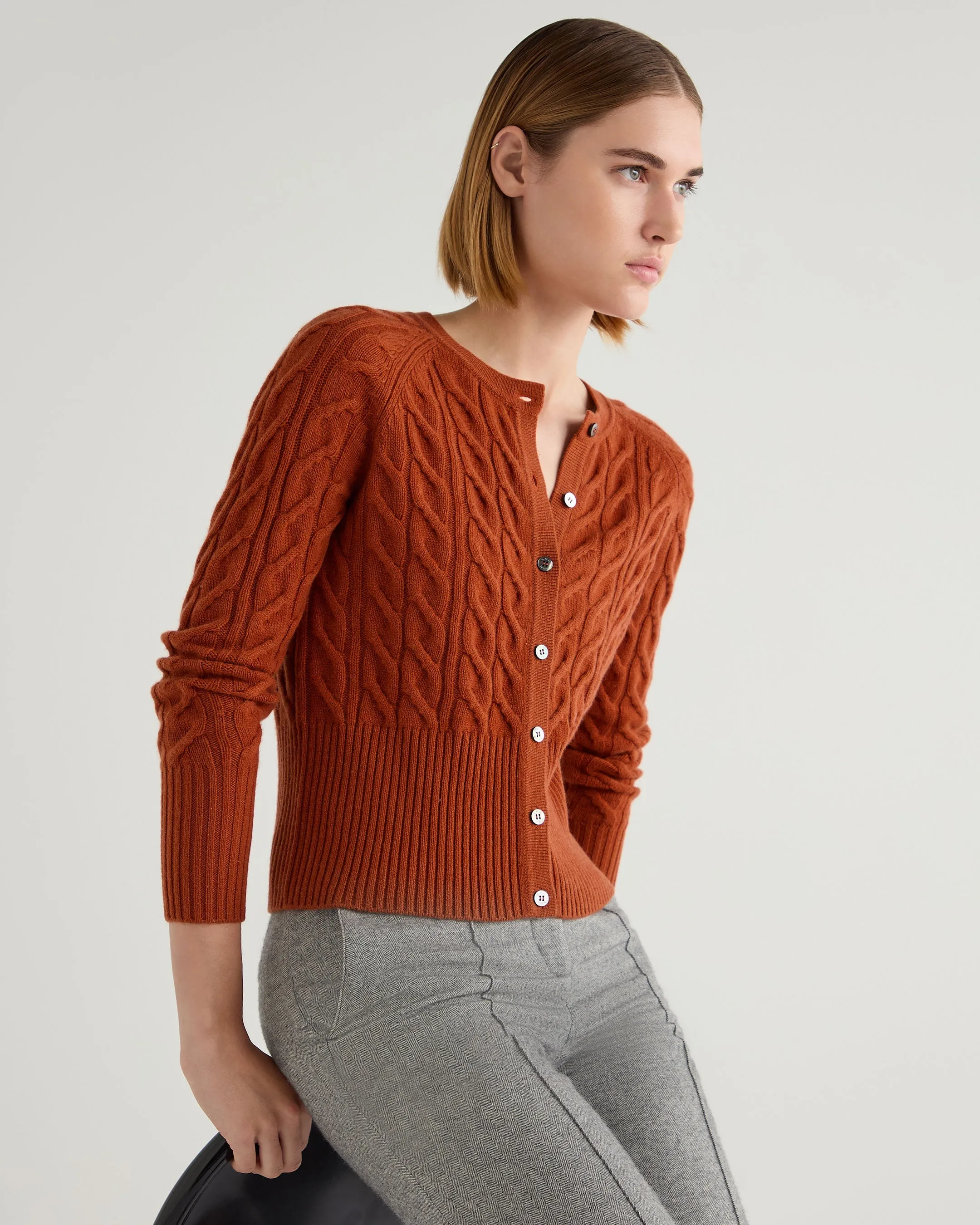 Women's Myla Cable Cashmere Cardigan Rust Orange