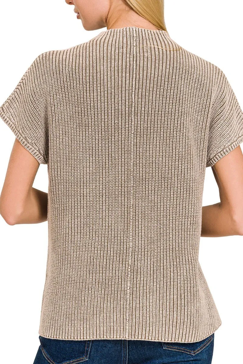 Zenana Milano Mocha Washed Mock Neck Sweater